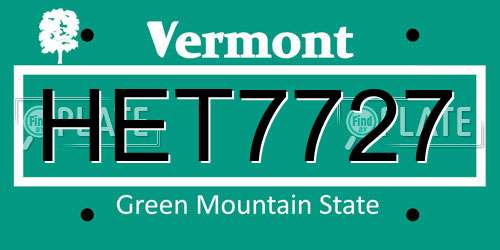 HET7727 Vermont License Plate
