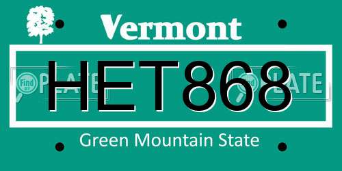 HET868 Vermont License Plate