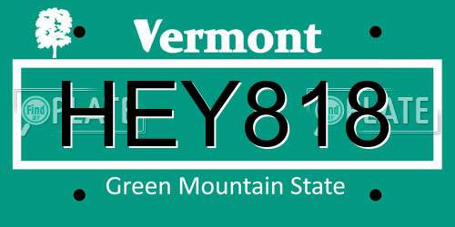 HEY818 Vermont License Plate
