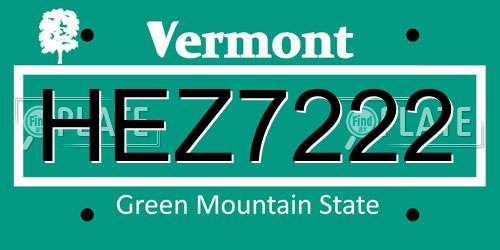 HEZ7222 Vermont License Plate