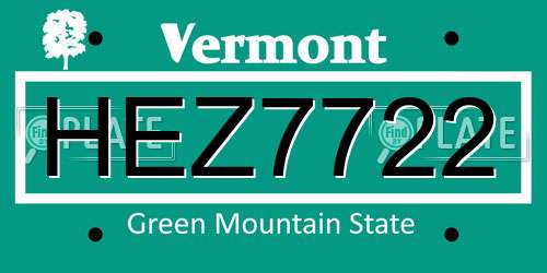 HEZ7722 Vermont License Plate