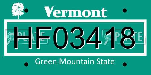 HF03418 Vermont License Plate