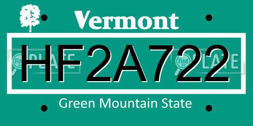 HF2A722 Vermont License Plate