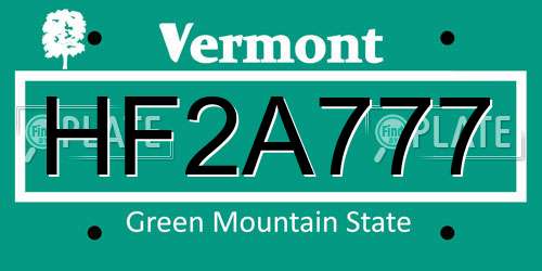 HF2A777 Vermont License Plate