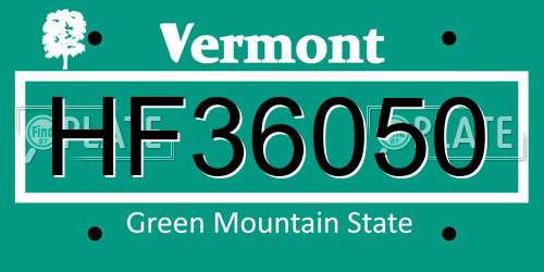 HF36050 Vermont License Plate