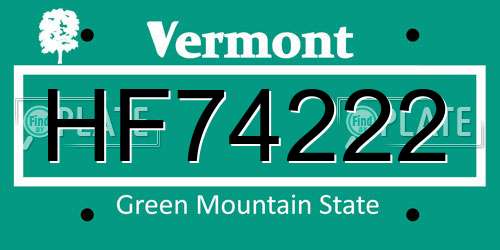 HF74222 Vermont License Plate