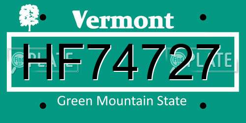HF74727 Vermont License Plate