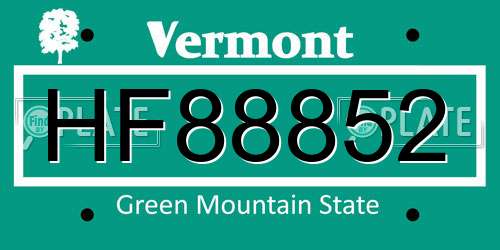 HF88852 Vermont License Plate