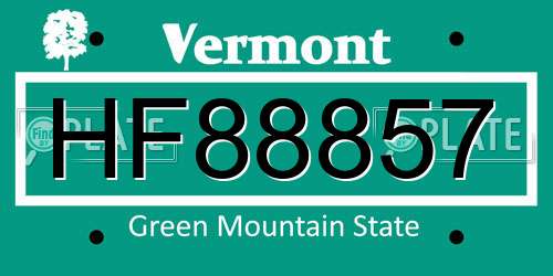 HF88857 Vermont License Plate