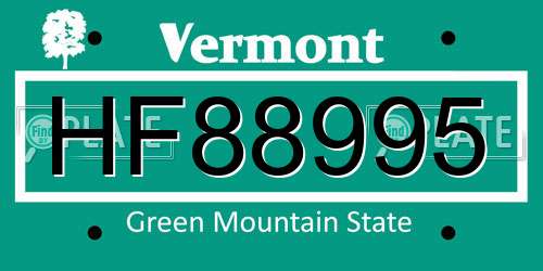 HF88995 Vermont License Plate