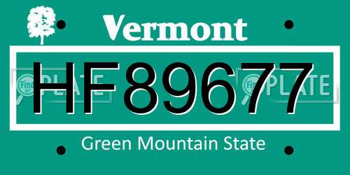 HF89677 Vermont License Plate