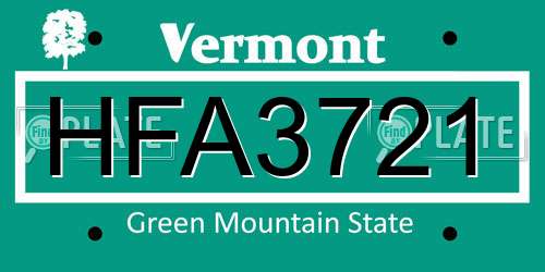 HFA3721 Vermont License Plate