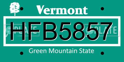 HFB5857 Vermont License Plate