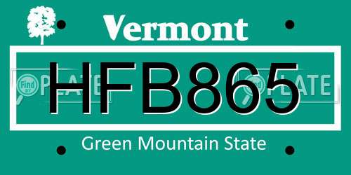 HFB865 Vermont License Plate