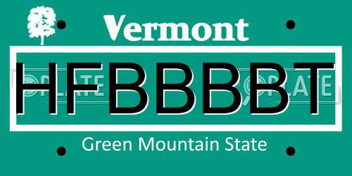 HFBBBBT Vermont License Plate