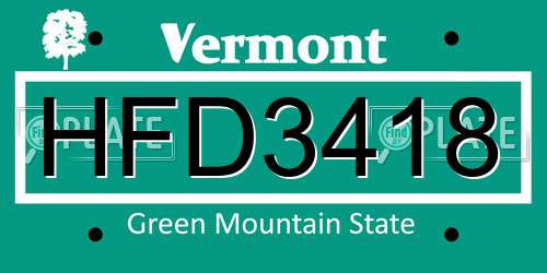 HFD3418 Vermont License Plate