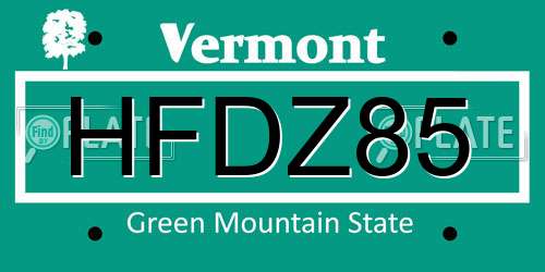 HFDZ85 Vermont License Plate