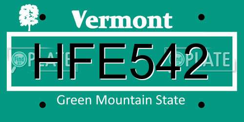 HFE542 Vermont License Plate