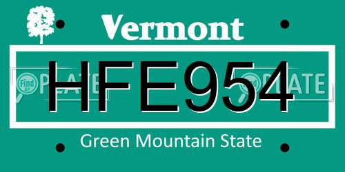 HFE954 Vermont License Plate