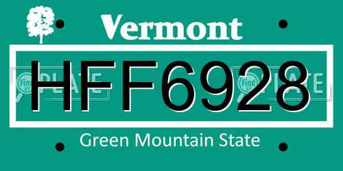HFF6928 Vermont License Plate