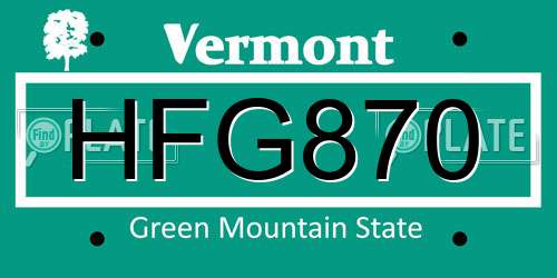 HFG870 Vermont License Plate