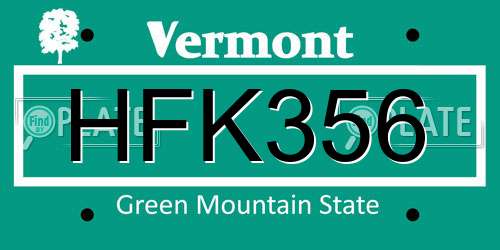 HFK356 Vermont License Plate