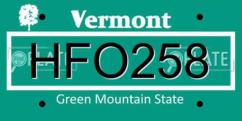 HFO258 Vermont License Plate