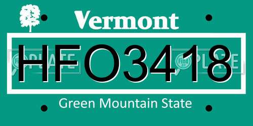 HFO3418 Vermont License Plate