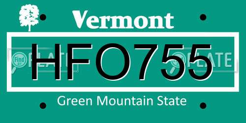 HFO755 Vermont License Plate