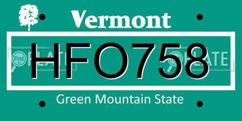 HFO758 Vermont License Plate
