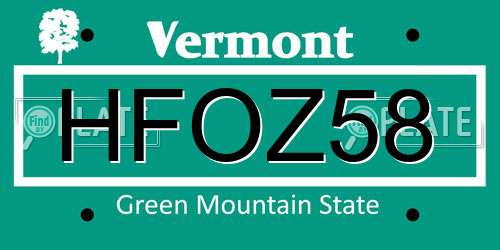 HFOZ58 Vermont License Plate