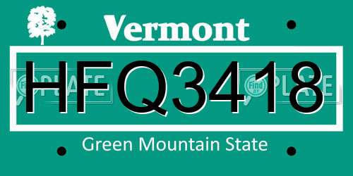 HFQ3418 Vermont License Plate