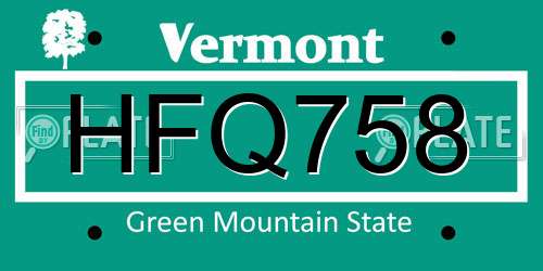 HFQ758 Vermont License Plate