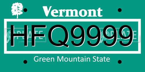 HFQ9999 Vermont License Plate