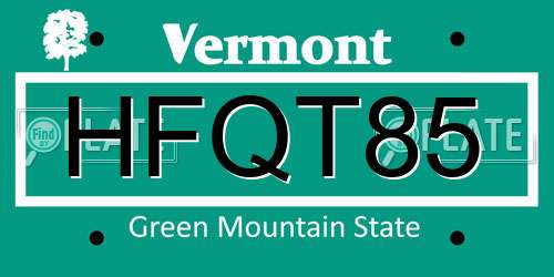 HFQT85 Vermont License Plate