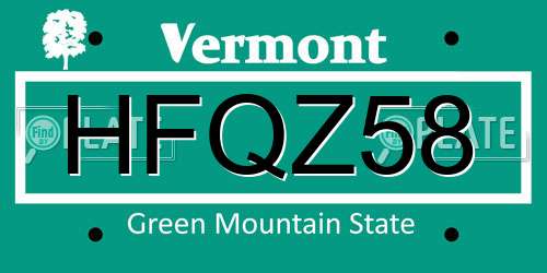 HFQZ58 Vermont License Plate