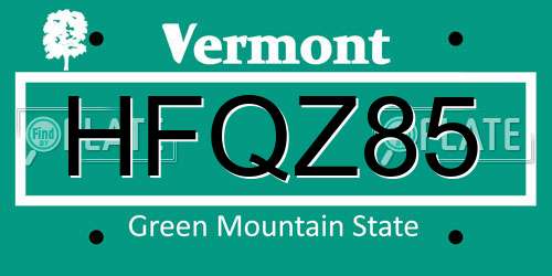 HFQZ85 Vermont License Plate