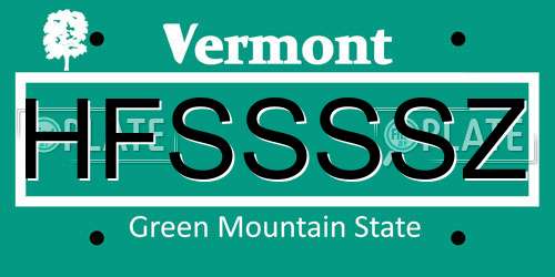 HFSSSSZ Vermont License Plate
