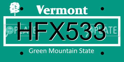HFX533 Vermont License Plate