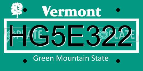 HG5E322 Vermont License Plate