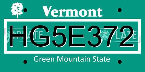 HG5E372 Vermont License Plate