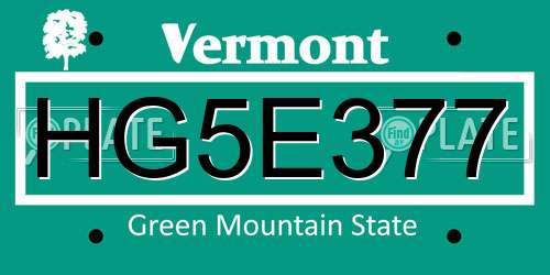 HG5E377 Vermont License Plate