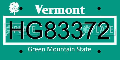 HG83372 Vermont License Plate