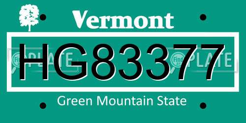 HG83377 Vermont License Plate