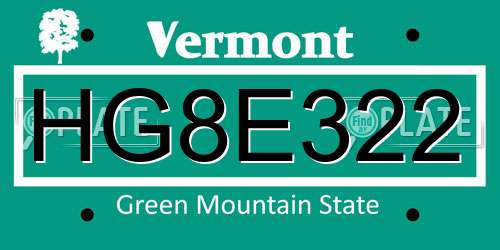 HG8E322 Vermont License Plate