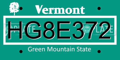 HG8E372 Vermont License Plate