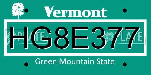 HG8E377 Vermont License Plate