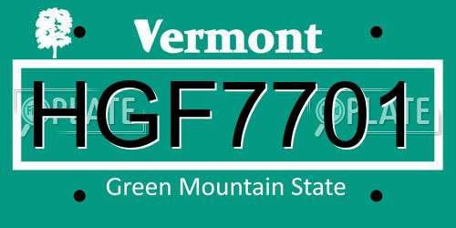 HGF7701 Vermont License Plate