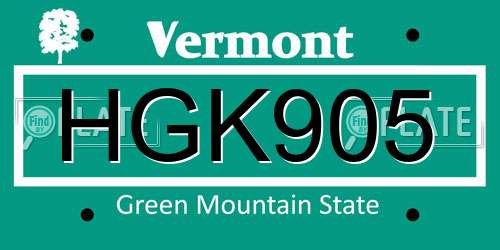 HGK905 Vermont License Plate