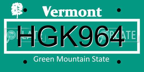 HGK964 Vermont License Plate